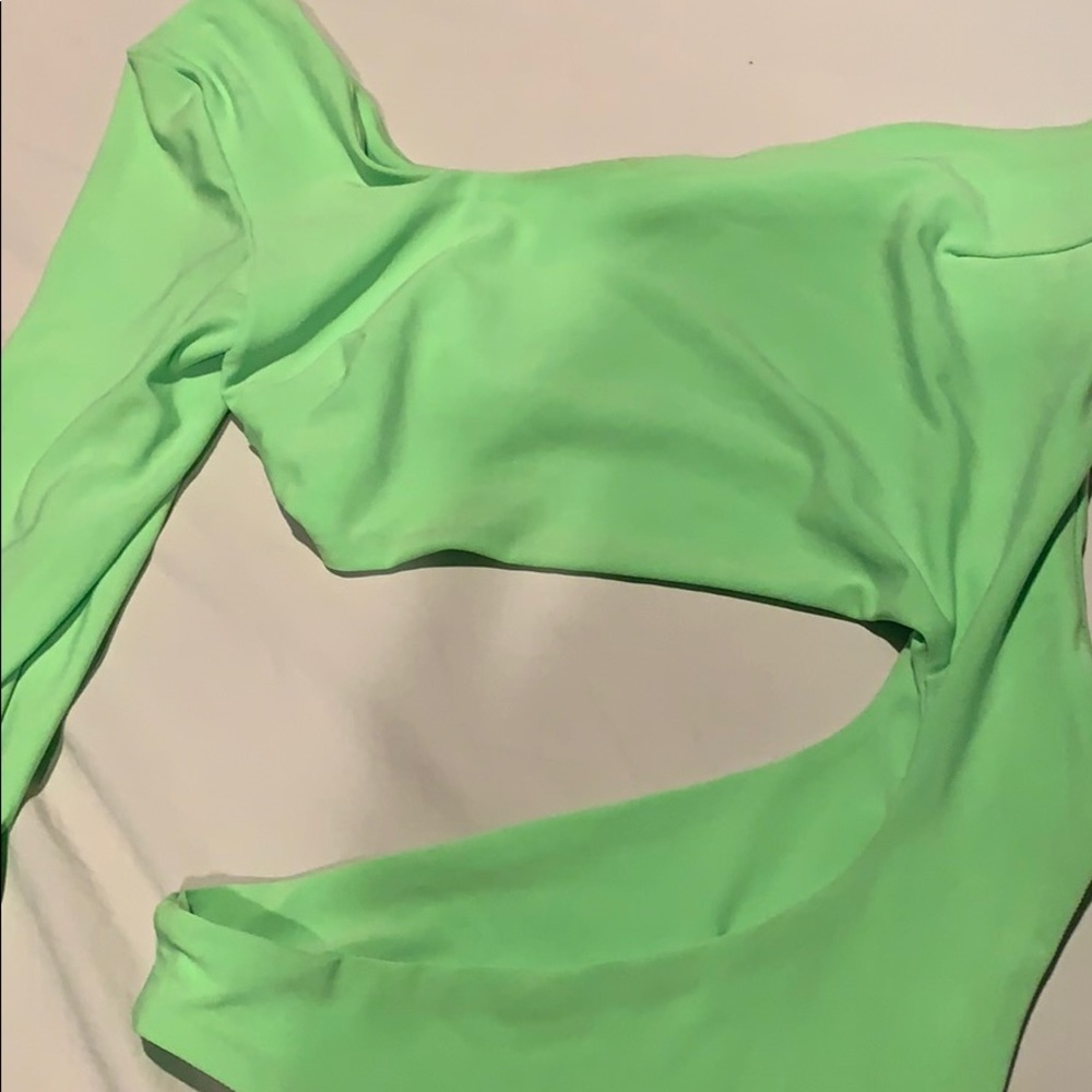 Neon green one shoulder cut out bodysuit